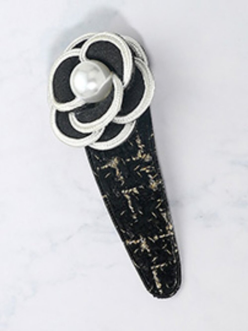 Pearl Floral &Tweed Snap Hair Clip